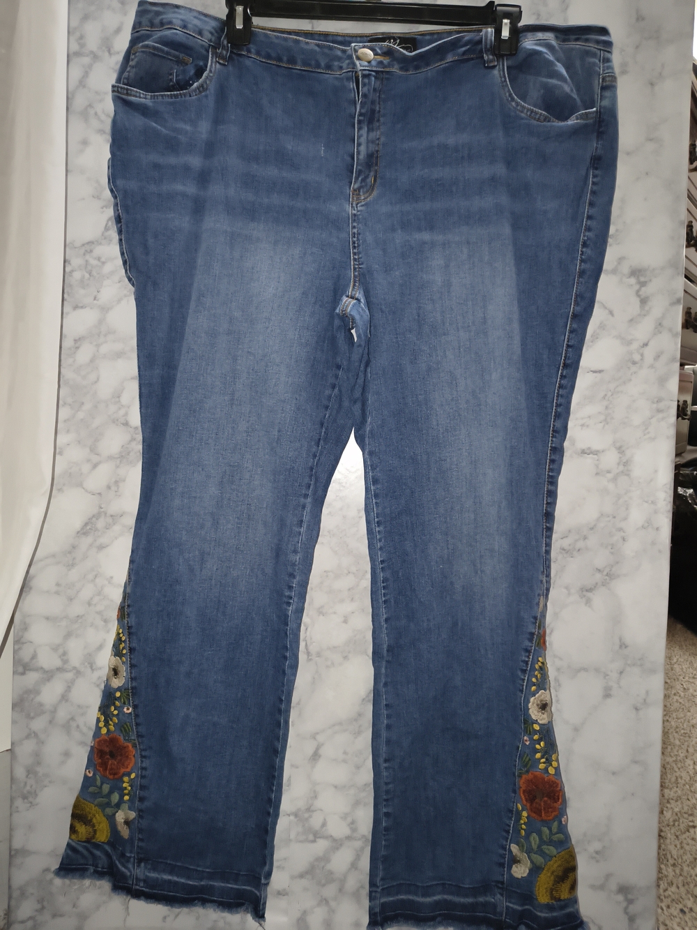 Midnight Velvet Blue Embroidered Wide Leg Jeans
